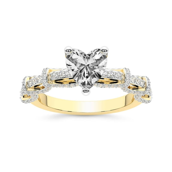IGI Certified 4 Carat Heart Shape Lab Grown Diamond Engagement Ring | 14K Yellow Gold | Ciara Petite Station Style Diamond Ring | FG-VS1-VS2 Quality Friendly Diamonds