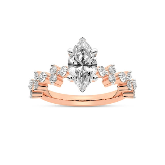 IGI Certified 4 Carat Marquise Shape Lab Grown Diamond Engagement Ring | 14K Rose Gold | Dorothea Side Stone Diamond Ring | FG-VS1-VS2 Quality Friendly Diamonds