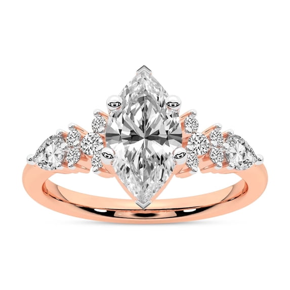 IGI Certified 4 Carat Marquise Shape Lab Grown Diamond Engagement Ring | 14K Rose Gold | Josephine Four Prong Side Stone Diamond Ring | FG-VS1-VS2 Quality Friendly Diamonds