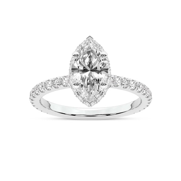 IGI Certified 4 Carat Marquise Shape Lab Grown Diamond Engagement Ring | 14K White Gold | Cleopatra Halo Diamond Ring | FG-VS1-VS2 Quality Friendly Diamonds