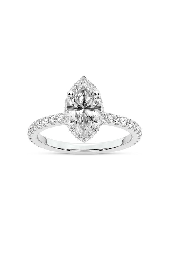 IGI Certified 4 Carat Marquise Shape Lab Grown Diamond Engagement Ring | 14K White Gold | Cleopatra Halo Diamond Ring | FG-VS1-VS2 Quality Friendly Diamonds