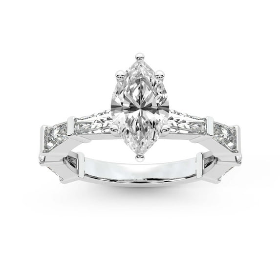 IGI Certified 4 Carat Marquise Shape Lab Grown Diamond Engagement Ring | 14K White Gold | Gizele Tapered Side Stone Diamond Ring | FG-VS1-VS2 Quality Friendly Diamonds