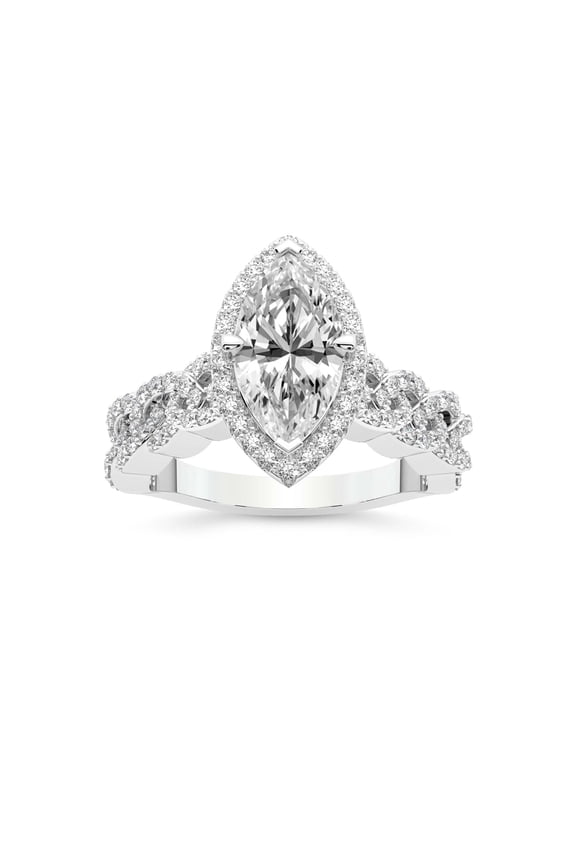IGI Certified 4 Carat Marquise Shape Lab Grown Diamond Engagement Ring | 14K White Gold | Imperiella Halo Celtic Knot Diamond Ring | FG-VS1-VS2 Quality Friendly Diamonds