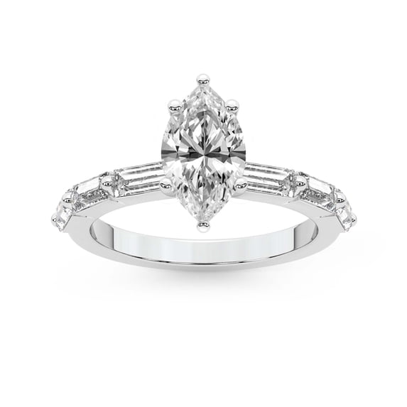 IGI Certified 4 Carat Marquise Shape Lab Grown Diamond Engagement Ring | 14K White Gold | Kimberly Baguette Side Stone Diamond Ring | FG-VS1-VS2 Quality Friendly Diamonds