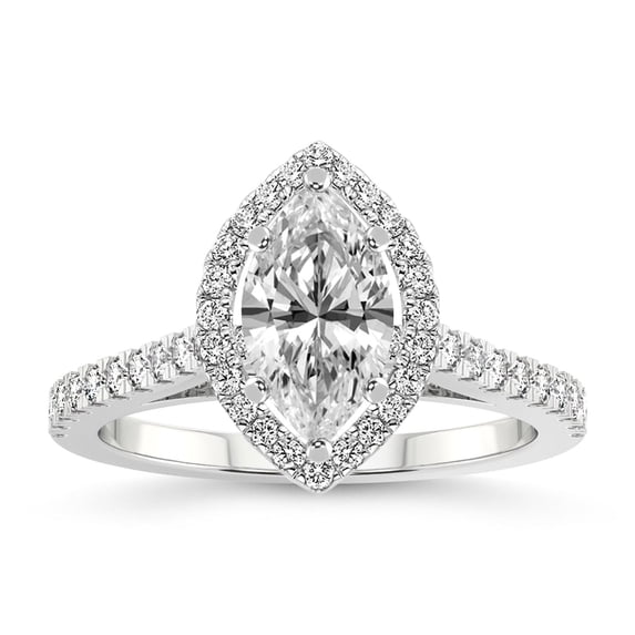 IGI Certified 4 Carat Marquise Shape Lab Grown Diamond Engagement Ring | 14K White Gold | Rising Sun Halo Lab Diamond Ring | FG-VS1-VS2 Quality Friendly Diamonds