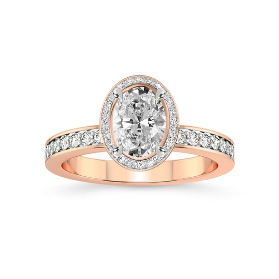IGI Certified 4 Carat Oval Shape Lab Grown Diamond Engagement Ring | 14K Rose Gold | Around the Globe Halo Diamond Ring | FG-VS1-VS2 Quality Friendly Diamonds