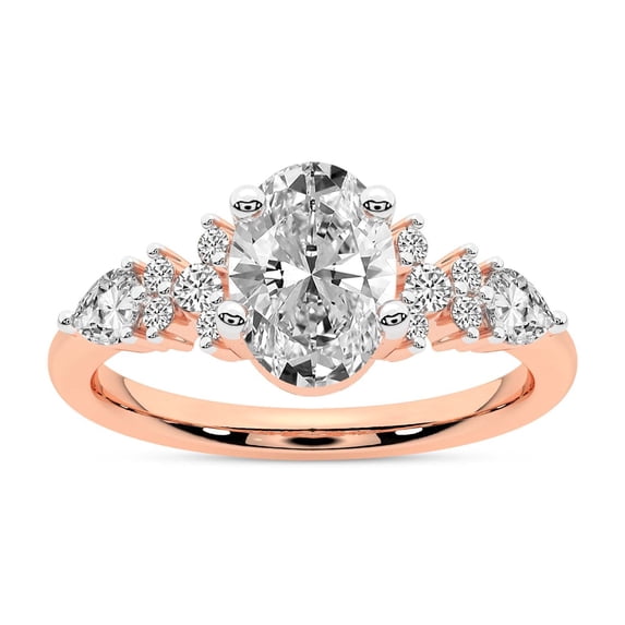 IGI Certified 4 Carat Oval Shape Lab Grown Diamond Engagement Ring | 14K Rose Gold | Josephine Four Prong Side Stone Diamond Ring | FG-VS1-VS2 Quality Friendly Diamonds
