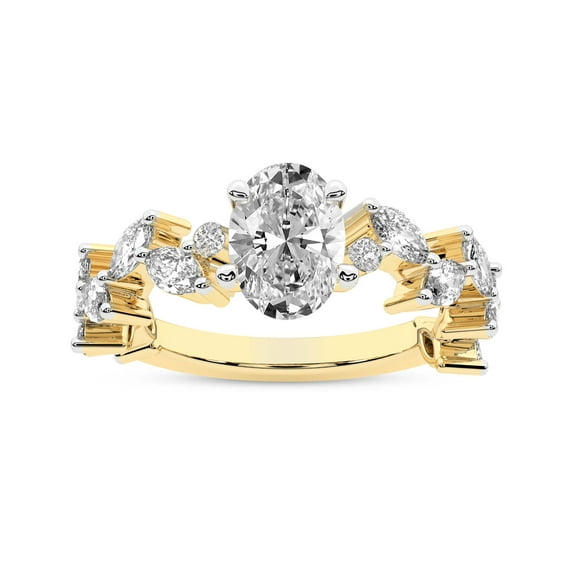 IGI Certified 4 Carat Oval Shape Lab Grown Diamond Engagement Ring | 14K Yellow Gold | Hester Petite Side Stone Diamond Ring | FG-VS1-VS2 Quality Friendly Diamonds