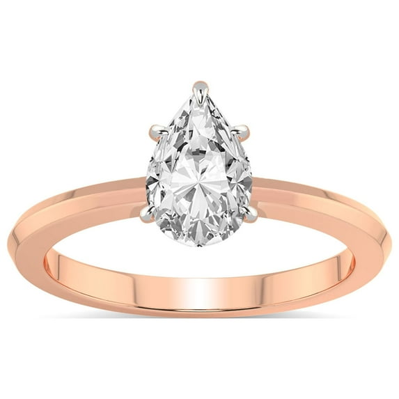 IGI Certified 4 Carat Pear Shape Lab Grown Diamond Engagement Ring | 14K Rose Gold |Eva Six Prong Knife Edge Diamond Ring | FG-VS1-VS2 Quality Friendly Diamonds