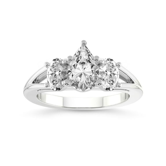 IGI Certified 4 Carat Pear Shape Lab Grown Diamond Engagement Ring | 14K White Gold | Bethany Three Stone Side Oval Diamond Ring | FG-VS1-VS2 Quality Friendly Diamonds