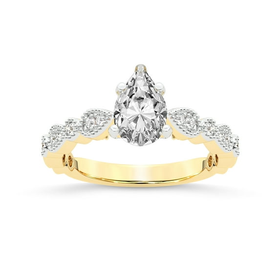 IGI Certified 4 Carat Pear Shape Lab Grown Diamond Engagement Ring | 14K Yellow Gold | Filippa Milgrain Diamond Ring | FG-VS1-VS2 Quality Friendly Diamonds