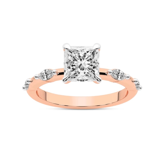 IGI Certified 4 Carat Princess Shape Lab Grown Diamond Engagement Ring | 14K Rose Gold | Sheryl Marquise Side Stone Diamond Ring | FG-VS1-VS2 Quality Friendly Diamonds
