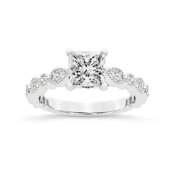 IGI Certified 4 Carat Princess Shape Lab Grown Diamond Engagement Ring | 14K White Gold | Filippa Milgrain Diamond Ring | FG-VS1-VS2 Quality Friendly Diamonds