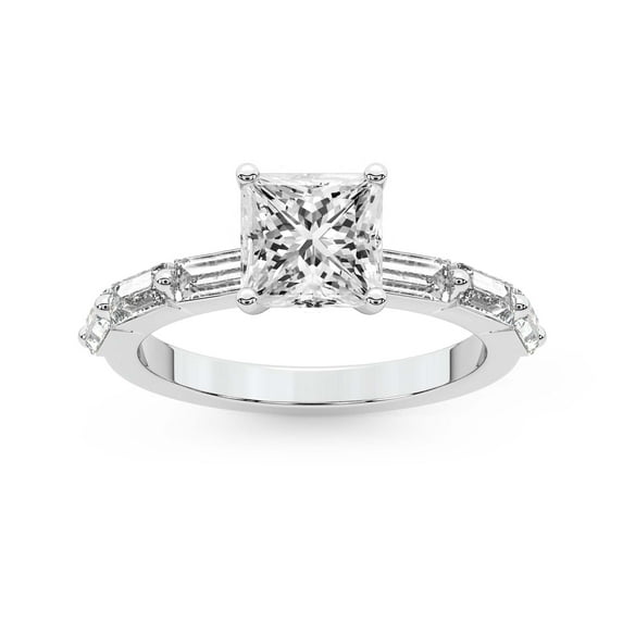 IGI Certified 4 Carat Princess Shape Lab Grown Diamond Engagement Ring | 14K White Gold | Kimberly Baguette Side Stone Diamond Ring | FG-VS1-VS2 Quality Friendly Diamonds