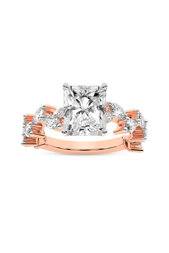 IGI Certified 4 Carat Radiant Shape Lab Grown Diamond Engagement Ring | 14K Rose Gold | Hester Petite Side Stone Diamond Ring | FG-VS1-VS2 Quality Friendly Diamonds