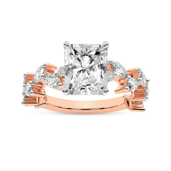 IGI Certified 4 Carat Radiant Shape Lab Grown Diamond Engagement Ring | 14K Rose Gold | Hester Petite Side Stone Diamond Ring | FG-VS1-VS2 Quality Friendly Diamonds