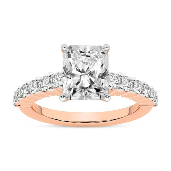 IGI Certified 4 Carat Radiant Shape Lab Grown Diamond Engagement Ring | 14K Rose Gold | Lottie Four Claw Side Stone Diamond Ring | FG-VS1-VS2 Quality Friendly Diamonds