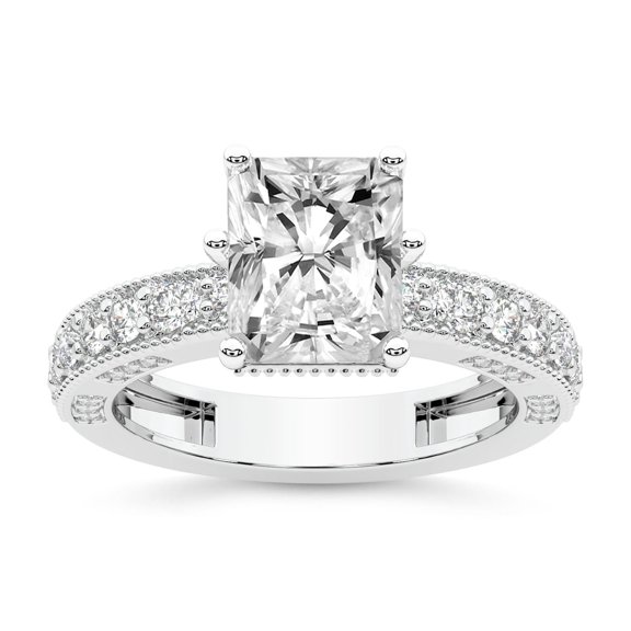IGI Certified 4 Carat Radiant Shape Lab Grown Diamond Engagement Ring | 14K White Gold | Regalia Milgrain Diamond Ring | FG-VS Quality Friendly Diamonds