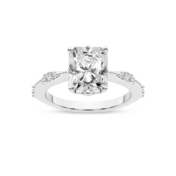 IGI Certified 4 Carat Radiant Shape Lab Grown Diamond Engagement Ring | 14K White Gold | Theodora Six Prong Side Stone Diamond Ring | FG-VS1-VS2 Quality Friendly Diamonds