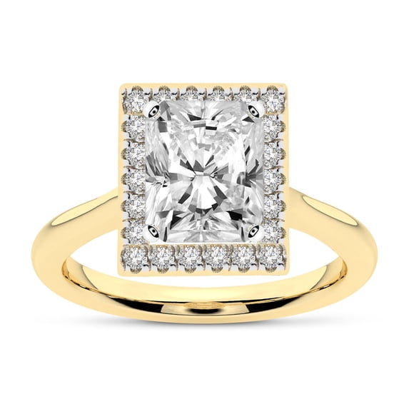 IGI Certified 4 Carat Radiant Shape Lab Grown Diamond Engagement Ring | 14K Yellow Gold | Harriet Halo Diamond Ring | FG-VS1-VS2 Quality Friendly Diamonds