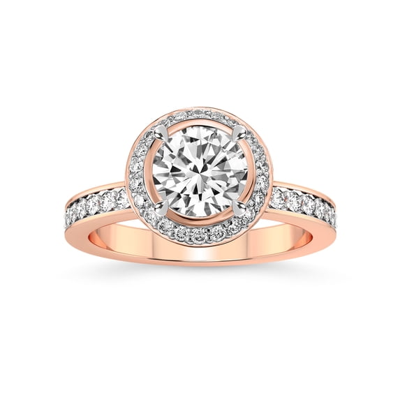 IGI Certified 4 Carat Round Shape Lab Grown Diamond Engagement Ring | 14K Rose Gold | Around the Globe Halo Diamond Ring | FG-VS1-VS2 Quality Friendly Diamonds