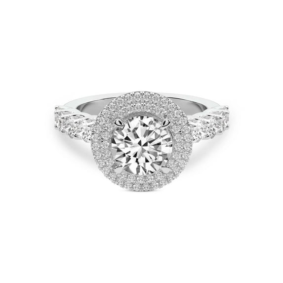 IGI Certified 4 Carat Round Shape Lab Grown Diamond Engagement Ring | 14K White Gold | Crowned Cresta Double Halo Diamond Ring | FG-VS1-VS2 Quality Friendly Diamonds