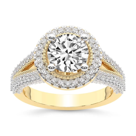 IGI Certified 4 Carat Round Shape Lab Grown Diamond Engagement Ring | 14K Yellow Gold | Opulenté Antique Halo Diamond Ring | FG-VS Quality Friendly Diamonds