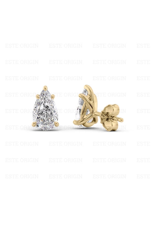 IGI Certified 4 Ct Pear Cut Lab Grown Solitaire Diamond Stud Earrings 14K Yellow Gold – Women's Earrings