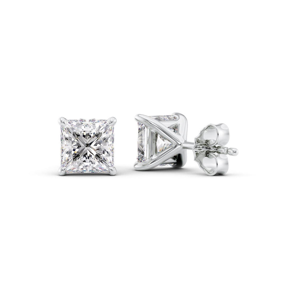 IGI Certified 4 Ct Princess Cut Lab-Grown Diamond Stud Earrings – 14K White Gold | Women's Earrings