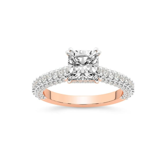 IGI Certified 5 Carat Cushion Shape Lab Grown Diamond Engagement Ring | 14K Rose Gold | Eternia Criss Cross Side Halo Diamond Ring | FG-VS1-VS2 Quality Friendly Diamonds