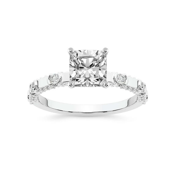 IGI Certified 5 Carat Cushion Shape Lab Grown Diamond Engagement Ring | 14K White Gold | Majestic Love Diamond Accent Ring | FG-VS1-VS2 Quality Friendly Diamonds