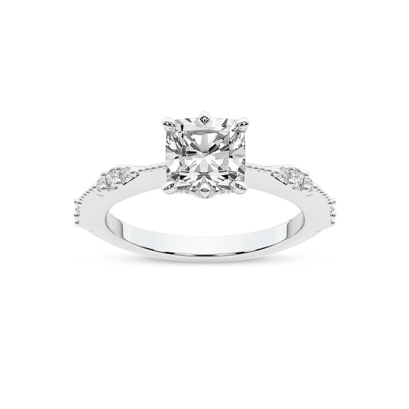 IGI Certified 5 Carat Cushion Shape Lab Grown Diamond Engagement Ring | 14K White Gold | Theodora Six Prong Side Stone Diamond Ring | FG-VS1-VS2 Quality Friendly Diamonds