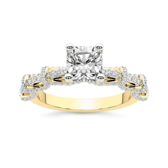 IGI Certified 5 Carat Cushion Shape Lab Grown Diamond Engagement Ring | 14K Yellow Gold | Ciara Petite Station Style Diamond Ring | FG-VS1-VS2 Quality Friendly Diamonds