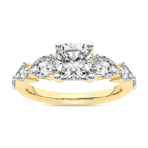IGI Certified 5 Carat Cushion Shape Lab Grown Diamond Engagement Ring | 14K Yellow Gold | Frances Side Stone Diamond Ring | FG-VS1-VS2 Quality Friendly Diamonds