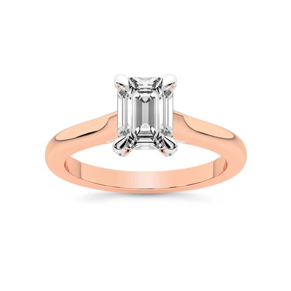 IGI Certified 5 Carat Emerald Shape Lab Grown Diamond Engagement Ring | 14K Rose Gold | Agnes Criss Cross Prong Solitaire Diamond Ring | FG-VS1-VS2 Quality Friendly Diamonds