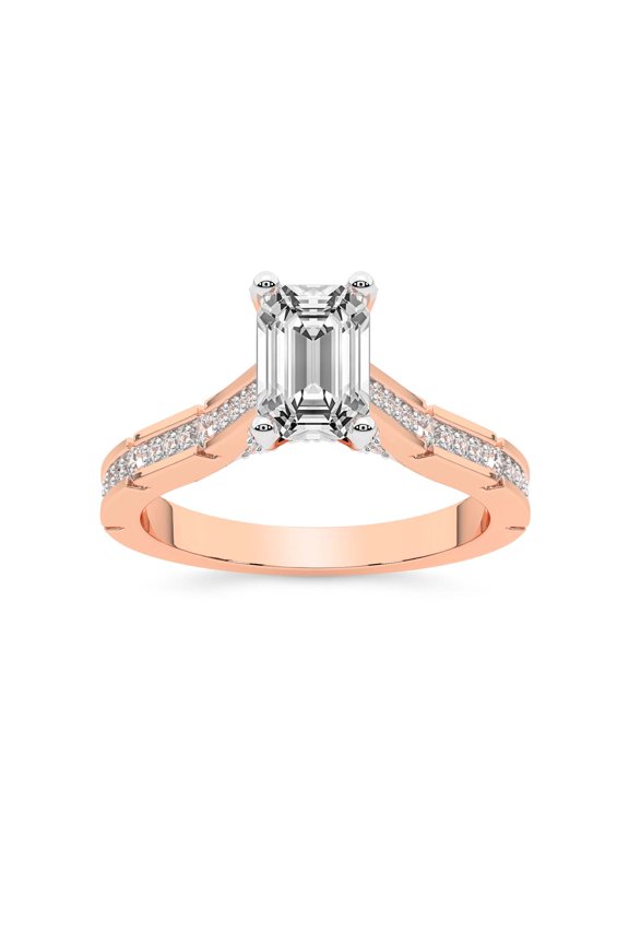 IGI Certified 5 Carat Emerald Shape Lab Grown Diamond Engagement Ring | 14K Rose Gold | Delphie Channel Set Diamond Ring | FG-VS1-VS2 Quality Friendly Diamonds