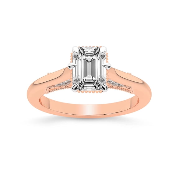 IGI Certified 5 Carat Emerald Shape Lab Grown Diamond Engagement Ring | 14K Rose Gold | Esther Tacori Style Solitaire Diamond Ring | FG-VS1-VS2 Quality Friendly Diamonds