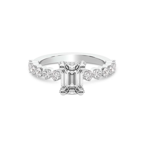 IGI Certified 5 Carat Emerald Shape Lab Grown Diamond Engagement Ring | 14K White Gold | Caitronia Floating Side Stones Diamond Ring | FG-VS1-VS2 Quality Friendly Diamonds
