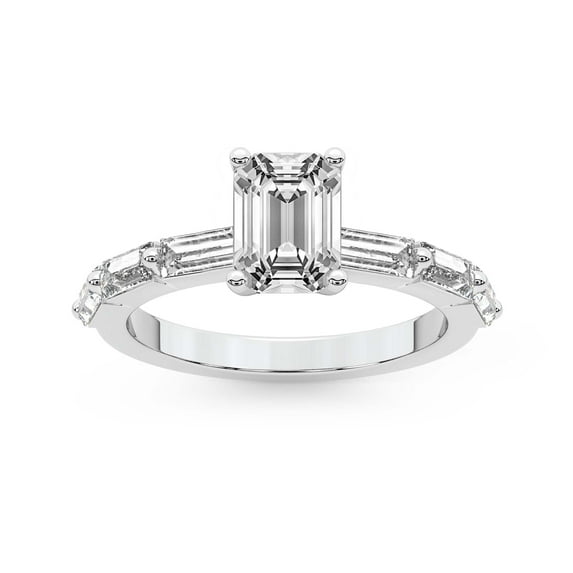 IGI Certified 5 Carat Emerald Shape Lab Grown Diamond Engagement Ring | 14K White Gold | Kimberly Baguette Side Stone Diamond Ring | FG-VS1-VS2 Quality Friendly Diamonds