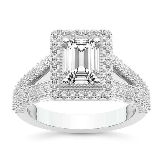IGI Certified 5 Carat Emerald Shape Lab Grown Diamond Engagement Ring | 14K White Gold | Opulenté Antique Halo Diamond Ring | FG-VS Quality Friendly Diamonds