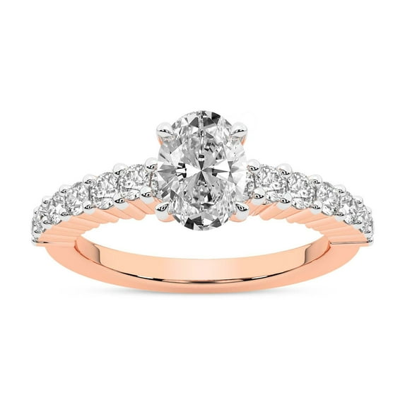 IGI Certified 5 Carat Oval Shape Lab Grown Diamond Engagement Ring | 14K Rose Gold | Lottie Four Claw Side Stone Diamond Ring | FG-VS1-VS2 Quality Friendly Diamonds