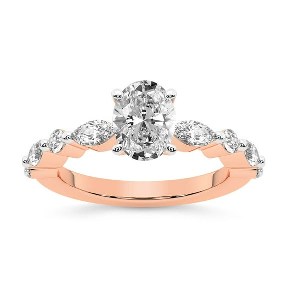 IGI Certified 5 Carat Oval Shape Lab Grown Diamond Engagement Ring | 14K Rose Gold | Pamela Eternity Side Stone Diamond Ring | FG-VS1-VS2 Quality Friendly Diamonds