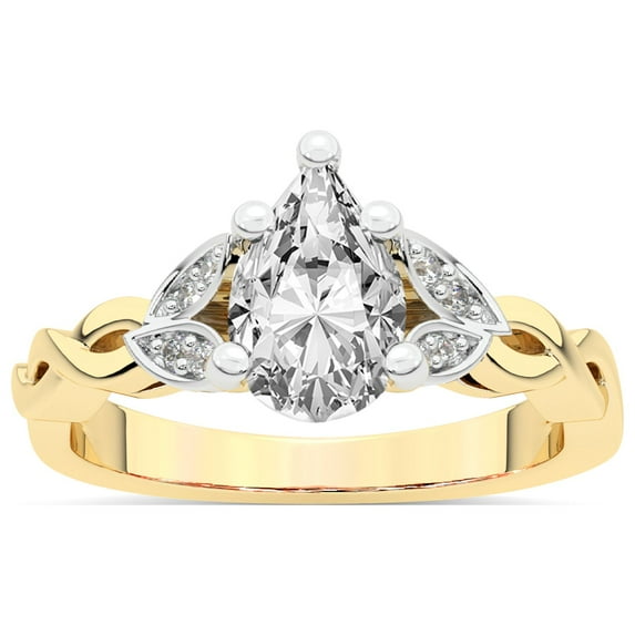 IGI Certified 5 Carat Pear Shape Lab Grown Diamond Engagement Ring | 14K Yellow Gold | Letitia Side Stone Diamond Ring | FG-VS1-VS2 Quality Friendly Diamonds