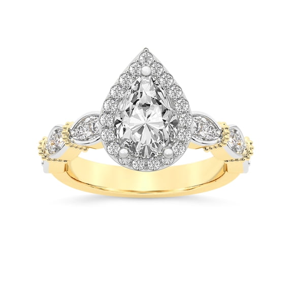 IGI Certified 5 Carat Pear Shape Lab Grown Diamond Engagement Ring | 14K Yellow Gold | Micaela Halo Diamond Ring | FG-VS1-VS2 Quality Friendly Diamonds