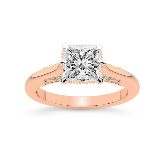 IGI Certified 5 Carat Princess Shape Lab Grown Diamond Engagement Ring | 14K Rose Gold | Esther Tacori Style Solitaire Diamond Ring | FG-VS1-VS2 Quality Friendly Diamonds