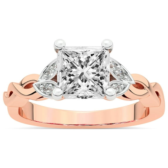 IGI Certified 5 Carat Princess Shape Lab Grown Diamond Engagement Ring | 14K Rose Gold | Letitia Side Stone Diamond Ring | FG-VS1-VS2 Quality Friendly Diamonds