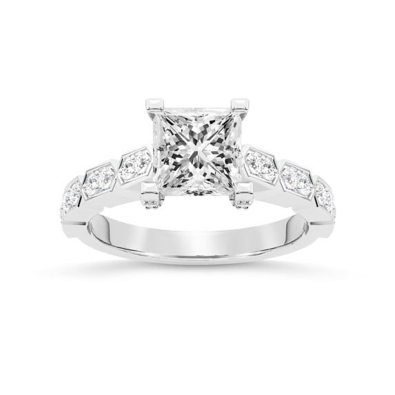 IGI Certified 5 Carat Princess Shape Lab Grown Diamond Engagement Ring | 14K White Gold | Calista Side Stone Lab Diamond Ring | FG-VS1-VS2 Quality Friendly Diamonds