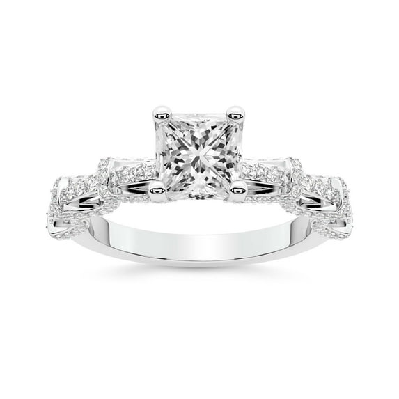 IGI Certified 5 Carat Princess Shape Lab Grown Diamond Engagement Ring | 14K White Gold | Ciara Petite Station Style Diamond Ring | FG-VS1-VS2 Quality Friendly Diamonds