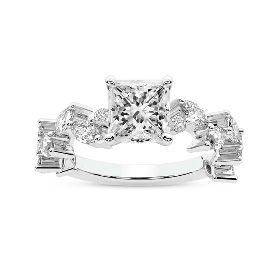 IGI Certified 5 Carat Princess Shape Lab Grown Diamond Engagement Ring | 14K White Gold | Hester Petite Side Stone Diamond Ring | FG-VS1-VS2 Quality Friendly Diamonds