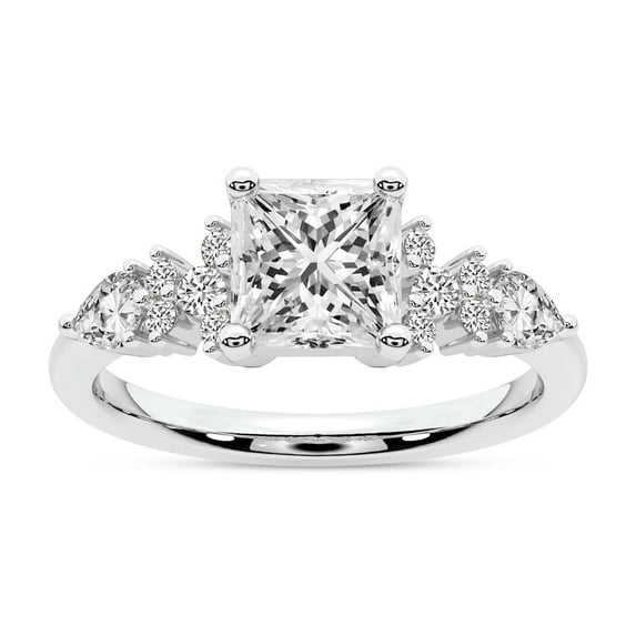 IGI Certified 5 Carat Princess Shape Lab Grown Diamond Engagement Ring | 14K White Gold | Josephine Four Prong Side Stone Diamond Ring | FG-VS1-VS2 Quality Friendly Diamonds